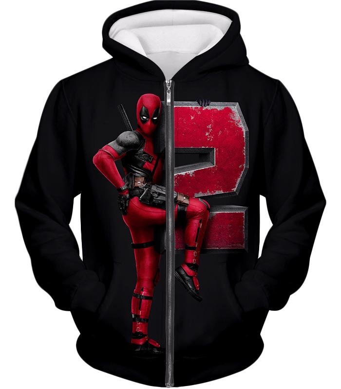 Marvel’s Awesome Movie Deadpool 2 Promo Black Zip Up Hoodie